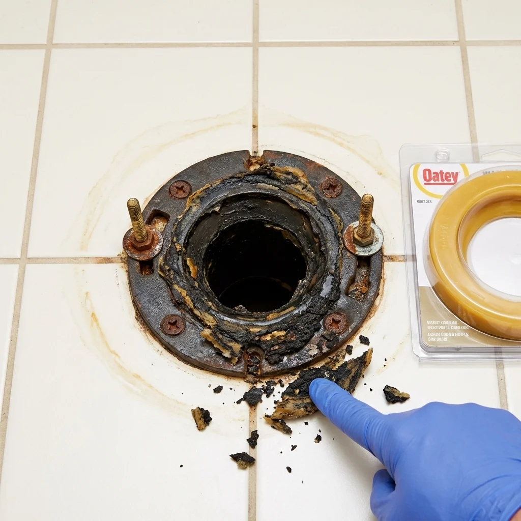Failed wax ring showing water seepage at the base of a toilet in a Woodstock, VA home