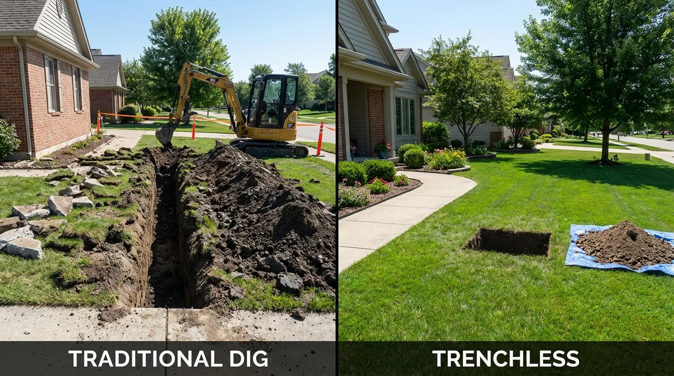Trenchless sewer repair with minimal yard damage versus traditional excavation in Woodstock, VA